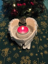 Cream coloured with glitter Angel wings tea light candle holder