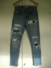 Men's Zara Blue Distressed Ripped Appliqué Patch Skinny Jeans - Size EUR 38