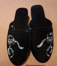 Ladies Size 6 Navy BHS Slippers. Silver Embroidered With Sequined  Embelishment