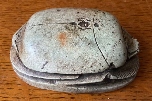 Egyptian carved stone scarab - carved,