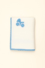 Handmade Baby Blanket White & Blue Crochet with Pram Design  Soft Newborn Gift