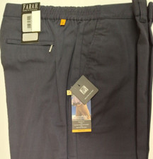 ** MEN'S Farah: NAVY Blue Poplin stretch Trousers Poly Cotton Waist 48"-Leg 33".