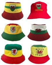 Wales Multi Triple Coloured Welsh Bucket Hats YOH Dragon Badge Logo UK Seller