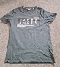 Jack & Jones T Shirt Men's Medium Green 100% Cotton Graphic Print Crew Neck Used
