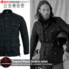 Motorbike Motorcycle Waxed Jacket Waterproof Long Cotton With CE Biker Armour
