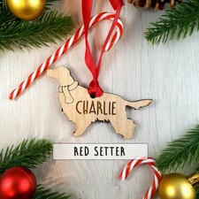 Personalised Dog Wooden Oak Decoration - Christmas Tree gift - Red Setter