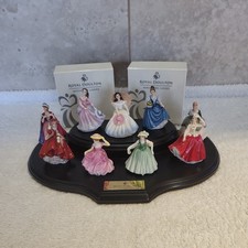 Royal Doulton Set of 9 Miniature Ladies Figurines with Display Stand. Mint.