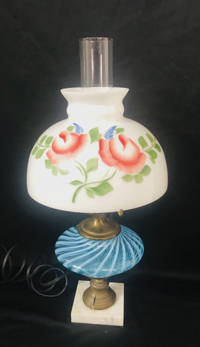 Vintage blue glass hurricane - vintage,