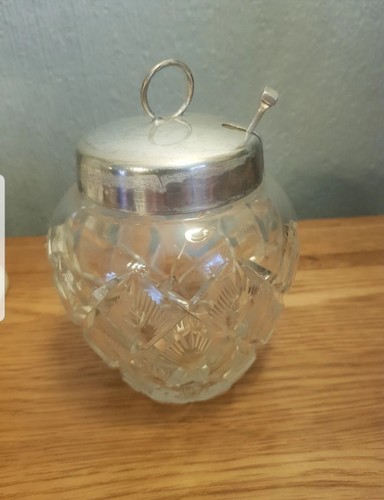 Cut glass jam jar epns - glass, lid