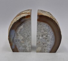 Pair Of Natural Polished Banded Agate/Crystal/Geode Bookends