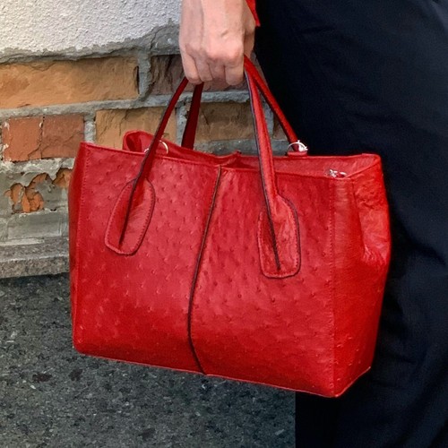 Red real ostrich - ostrich, leather