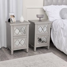 Pair of Silver Mirrored Bedside Tables Sabrina Silver Range bedroom furniture
