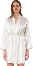 Satin Dressing Gown Robe Soft Silky Feel-Ivory - Large (Fits 12/14)
