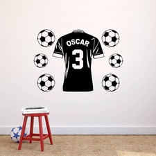 PERSONALISED FOOTBALL SHIRT WALL ART STICKER DECAL BOYS KIDS CHILDREN'S BEDROOM 