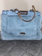 river island blue faux fur handbag with gold charms new without tags