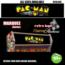 Pacman Black Arcade Artwork Marquee Stickers Graphic / All Sizes  