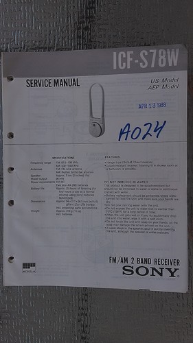 Sony icf s78w service - service, manual