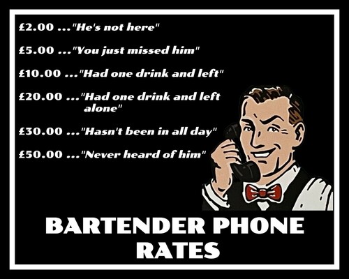 Bartender price list - price, metal
