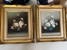 Original S. Leigh, C. Isly flower paintings on canvas 14x12 inches.