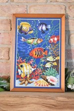 Framed Cross Stitch Picture Fish Completed Embroidery Needlework Ocean Wall (J)