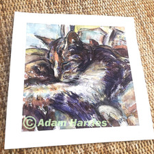 Modern Whimsical Sleeping Cat Painting – Original Watercolour Art 25x25cm