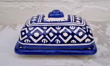 HAND PAINTED CERAMIC BUTTER DISH * FES POTTERY* Many designs BLUE & WHITE