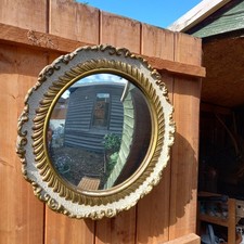 Small Antique Vintage Cream And Gold Convex Mirror England