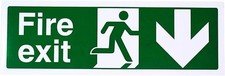 Emergency Fire Exit Arrow Sign Landscape 450mm x 150mm Self Adhesive Vinyl