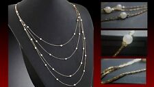Women's Elegant Multi-layer Gold Pearl Bead Long Chain Charms Necklace 