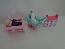 elc wooden dolls house mini house cot baby figures and pram rosebud please read
