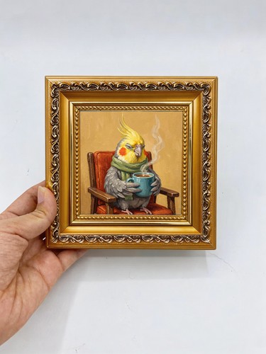 Cozy cockatiel with coffee - cockatiel,