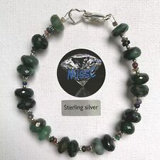 BLACK FIRE OPAL WITH SHADED EMERALD 925 STERLING SILVER BRACELET, HANDMADE IN UK
