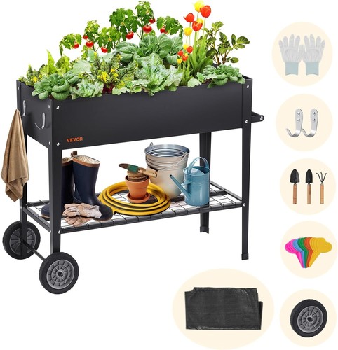 Raised planter box with - raised,