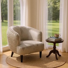 Stylish Design Velvet Tub Chair Accent Armchair  Grey Barrel Chair for Bedroom