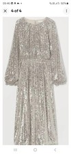 Stunning H&M Silver Sequin Dress With Open Back Detail Size UK Medium