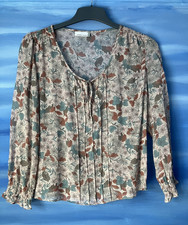 Silk Top Ladies Country Casuals Blouse Size Floral Womens 3/4 Sleeve Boho Retro