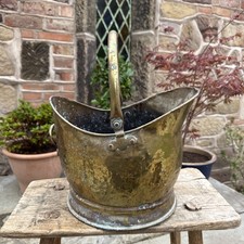 Large Antique Hammered Brass Coal Bucket/shuttle  Open fire, log burner etc