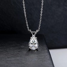 5ct Four Claws Pendant Necklace Lab-Created Engagement Diamond Test Pass Pear