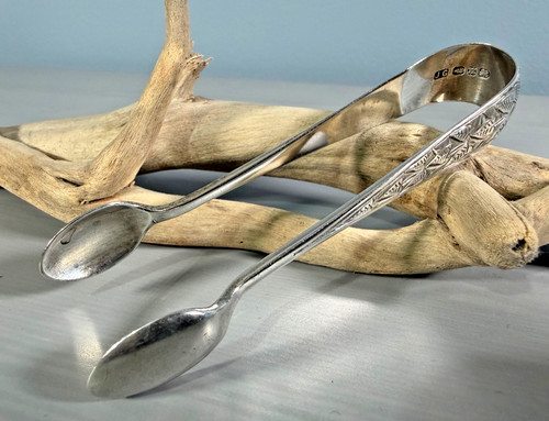 Sterling silver sugar tongs - silver,