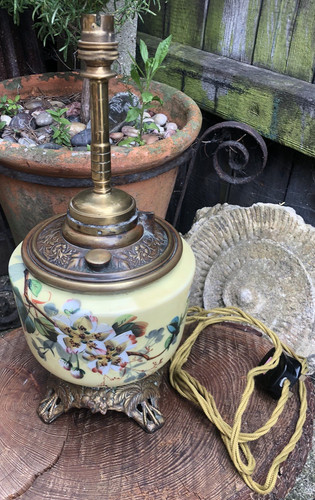Electrified oil lamp antique - electrified,