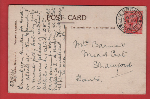 Sherborne dorset postmark 1931 - sherborne,