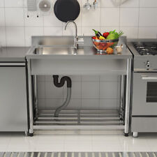 Industrial Standing Stainless Steel Sink Single Bowl Kitchen Sink Vegs Drain Box