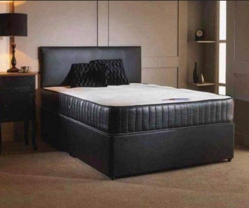 New black leather divan bed - black,