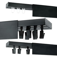 Curtain Rail Track Black PVC Ceiling SET with HOOKS or CLIPS + COVER