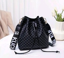 Black Checked Bucket Bag With Detatable Strap, New. Only Opened For Photos