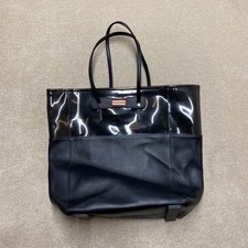 Hunter Black Bag Large Tote Shopper Bag Logo Leather & Clear PVC 18x14"