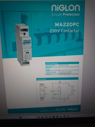 Niglon contactor 20a - contactor, 2-pole