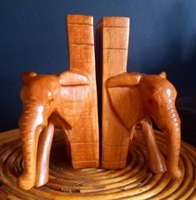 Solid Handcrafted Wooden Elephant Bookends Beautiful