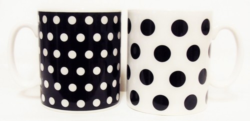 Black dots and spots mugs - and, set