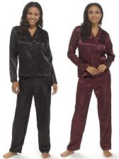 Ladies Satin Pyjamas Silky Traditional Button Up PJ Sets Sleep Lounge Night Wear